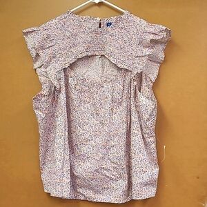 Old Navy Size 3X White Floral Print Flutter Sleeve Smocked Cutout Swing Blouse